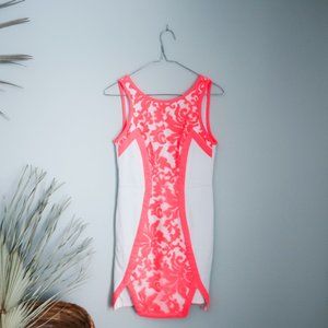 Neon Pink & White Contour Mini Dress